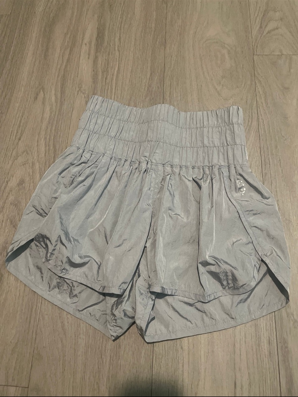 Free People Silver-Gray Smocked Waist Athletic Shorts